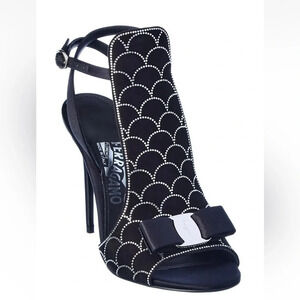 Salvatore Ferragamo Lascari Satin & Suede Rhinestone Sandal Women 6.5